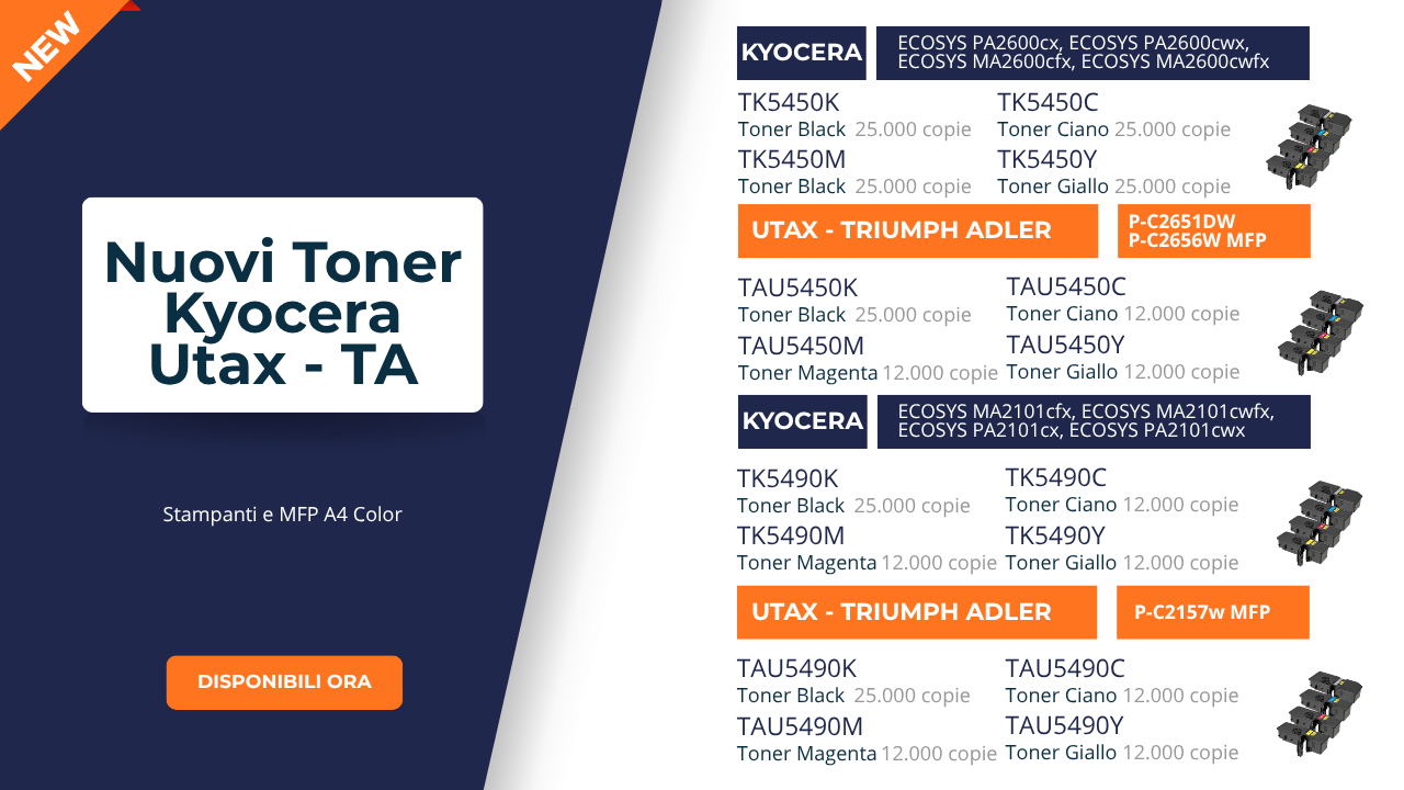 Nuovi toner Tk e TAU 